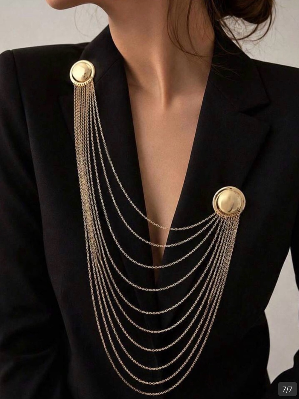 Gold Multi-Chain Brooch Collar Necklace - Women's Jewelry